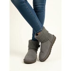 UGG Classic Women's Solene Mini Boots Sz 7 Charcoal Gray Suede Knit 113463 Ankle